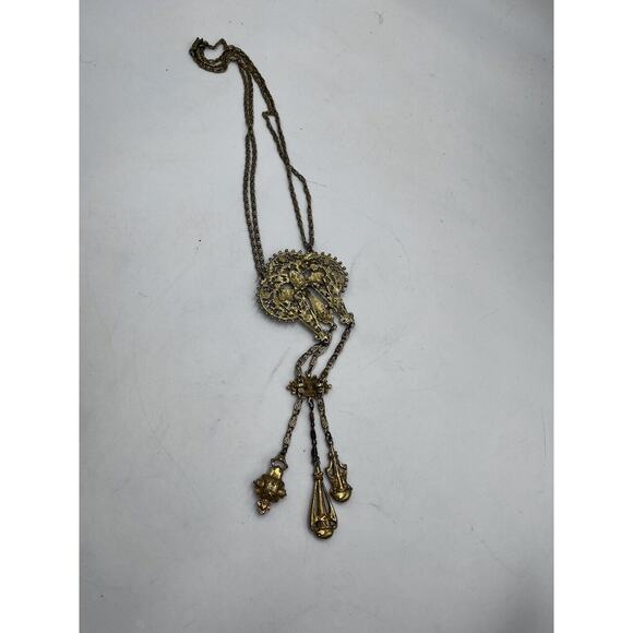 Vintage Signed ART Arthur Pepper VICTORIAN Style Necklace Gold 3 Tier Pendants - Picture 13 of 16